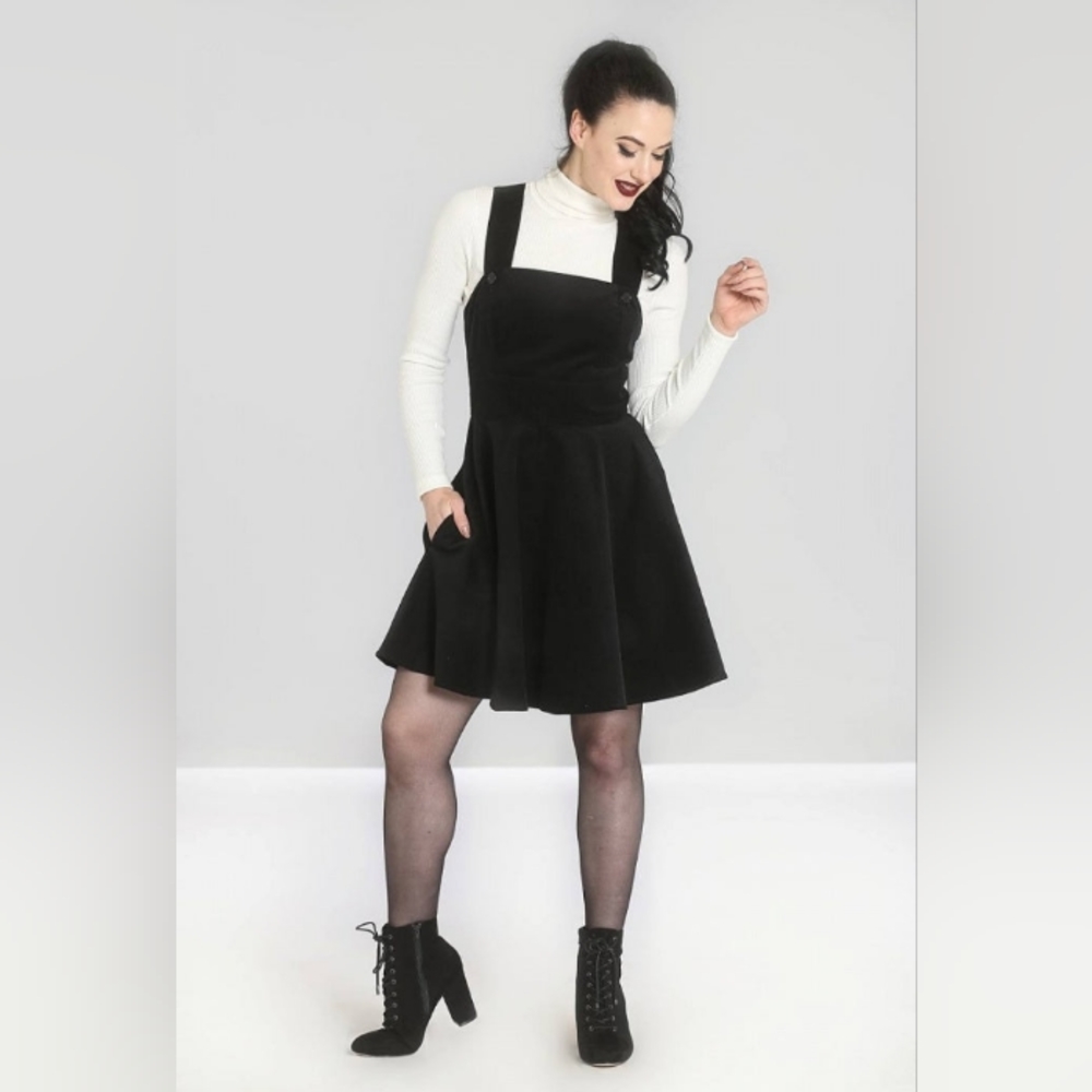 Hell Bunny black corduroy pinafore dress